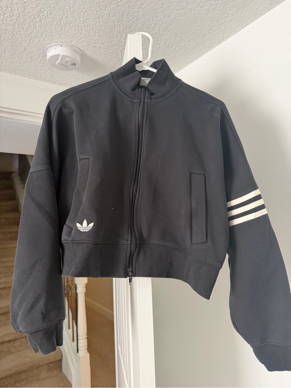adidas Black Zip-Up Track Jacket with Trefoil Logo